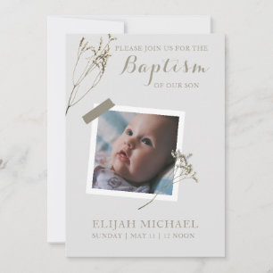 Modern Minimalist Baptism Photo Invitation