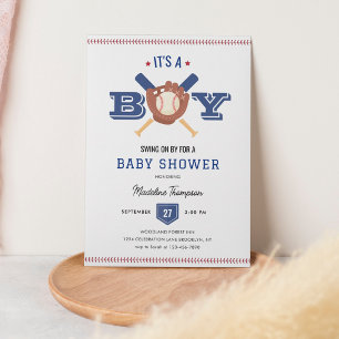 Modern Minimalist Baseball Batter Up Baby Shower Invitation