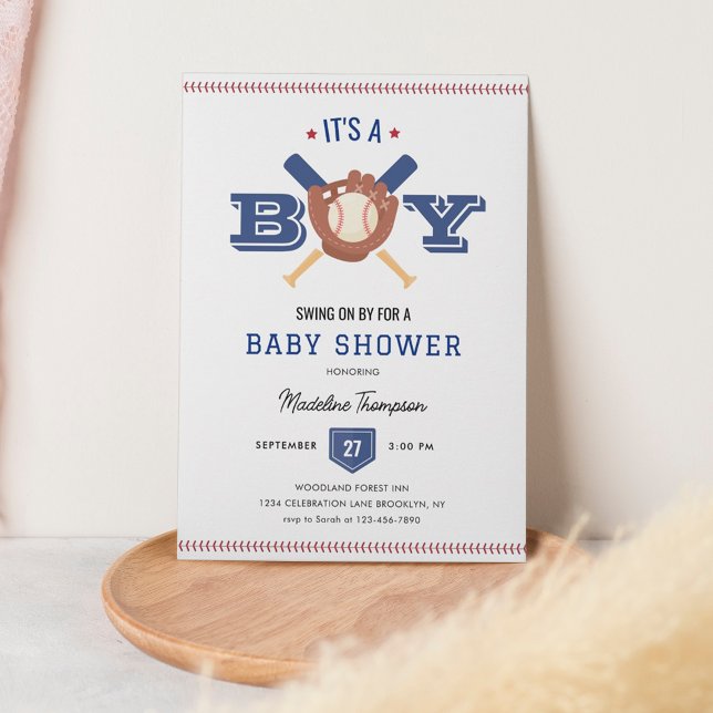 Modern Minimalist Baseball Batter Up Baby Shower Invitation (Creator Uploaded)