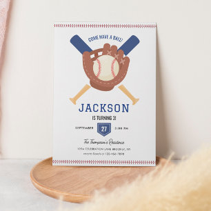 Modern Minimalist Baseball Batter Up Birthday Invitation