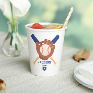 Modern Minimalist Baseball Batter Up Birthday Paper Cups