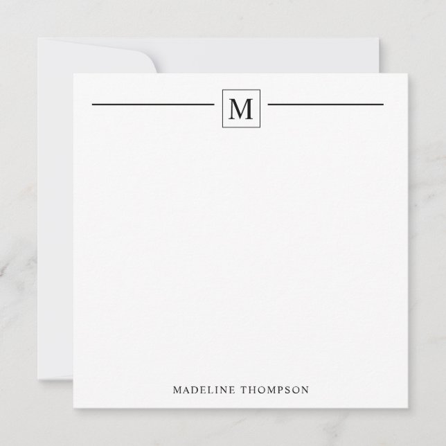 Modern Minimalist Basic Black Monogram Line Card (Front)