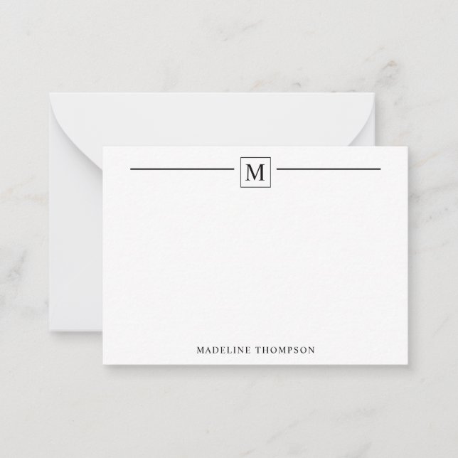 Modern Minimalist Basic Black Monogram Line Square Card (Front)