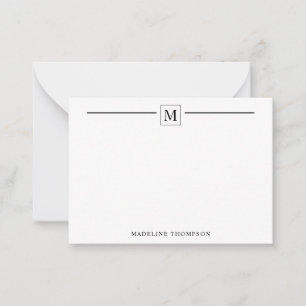 Modern Minimalist Basic Black Monogram Line Square Card