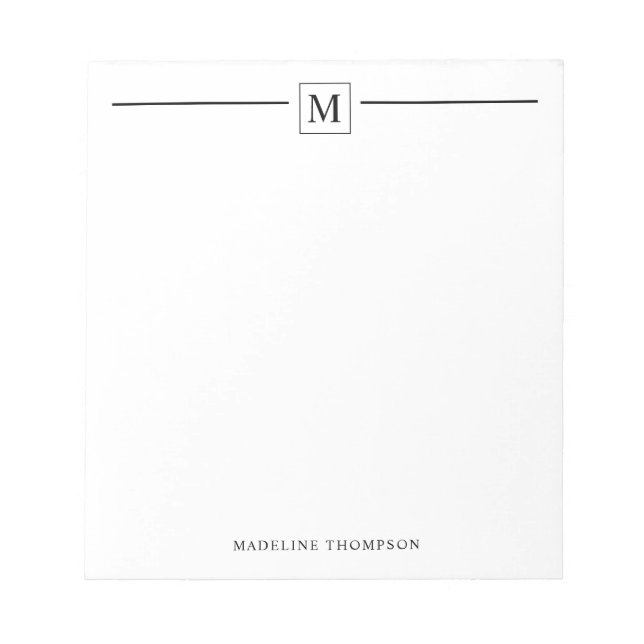 Modern Minimalist Basic Black Monogram Line Square Notepad (Front)