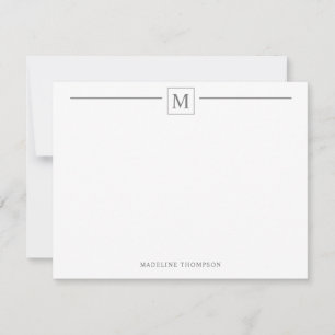 Modern Minimalist Basic Magenta Monogram Line Note Card