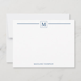 Modern Minimalist Basic Navy Blue Monogram Line Card