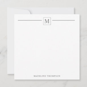 Modern Minimalist Basic Silver Grey Monogram Line Card