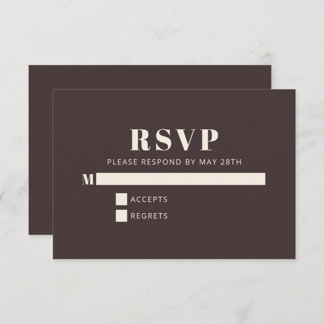 Modern Minimalist Bat Mitzvah Brown Custom RSVP Card (Front/Back)