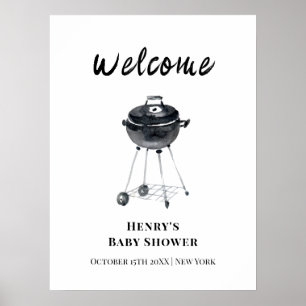 Modern Minimalist BBQ Grill Baby Shower Welcome Poster