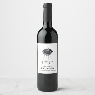 Modern Minimalist BBQ Grill Baby Shower Wine Label