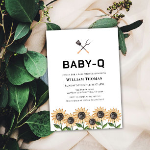 Modern Minimalist BBQ Sunflower Baby Q Baby Shower Invitation