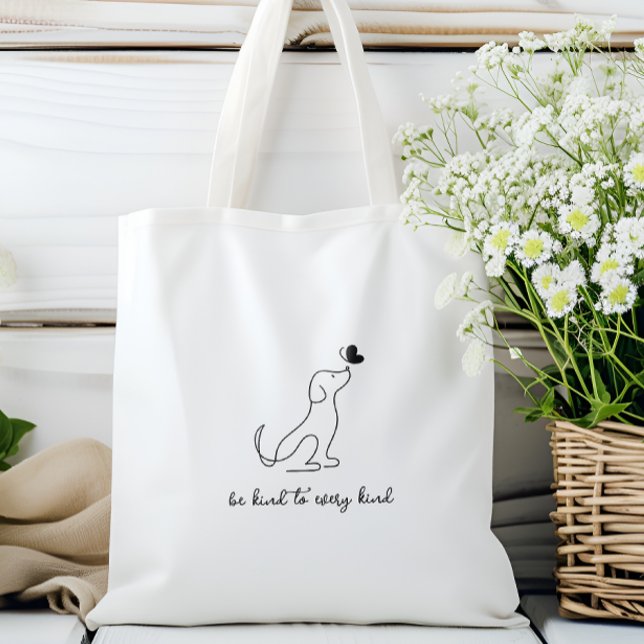 Modern Minimalist Be Kind To Every Kind Dog Tote Bag (Creator Uploaded)