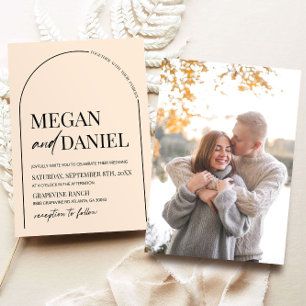 Modern Minimalist Beige Arch Picture Wedding Invitation