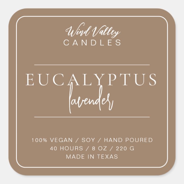 Modern minimalist beige brown candle label (Front)