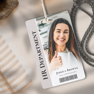 Modern Minimalist Beige Business Employee ID Photo ID Badge