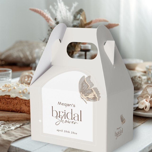 Modern Minimalist Beige Butterfly Bridal Shower Favour Box (Creator Uploaded)