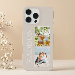 Modern Minimalist Beige Custom Photo Monogram iPhone 16 Pro Max Case