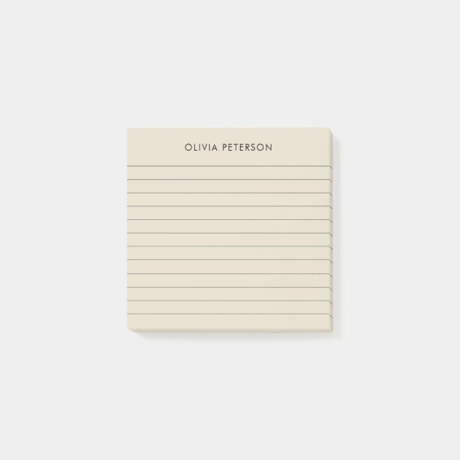 Modern Minimalist Beige Lined Sticky Post-it Notes (Front)
