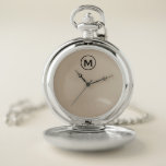 Modern Minimalist Beige Monogram Pocket Watch<br><div class="desc">Modern Minimalist Monogram Beige Black Monogram Emblem Black Classic Block Typography Monogram Solid Beige Background</div>