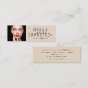 Modern Minimalist Beige Nail Artist Salon Photo Mini Business Card