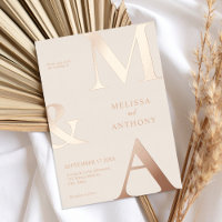 Modern Minimalist Beige Rose Gold Monogram Wedding