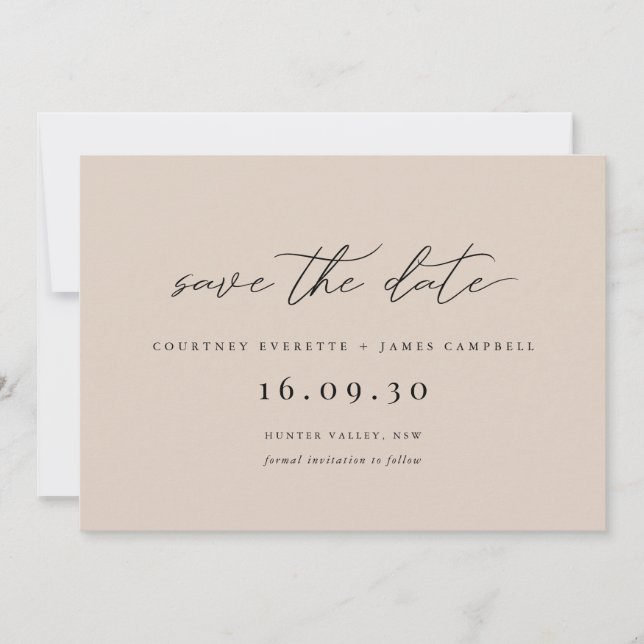 Modern minimalist beige save the date invitation (Front)