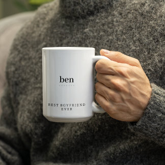 Modern Minimalist Best Boyfriend Ever Personalised Two-Tone Coffee Mug