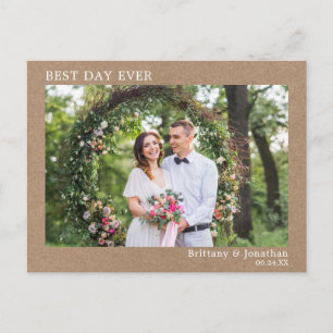 Modern Minimalist Best Day Ever Wedding Kraft Postcard