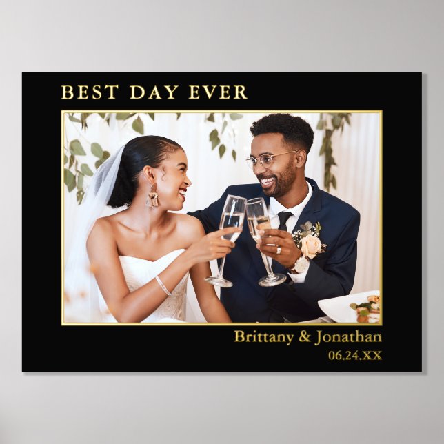 Modern Minimalist Best Day Ever Wedding Photo Gold Foil Prints (Front)