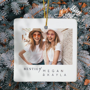 Modern Minimalist Best Friends BFF Photo Ceramic Ornament