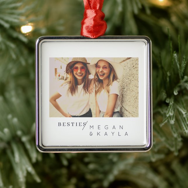 Modern Minimalist Best Friends BFF Photo Metal Ornament (Tree)
