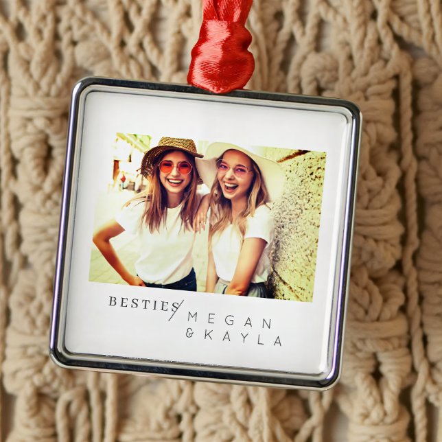 Modern Minimalist Best Friends BFF Photo Metal Ornament (Creator Uploaded)