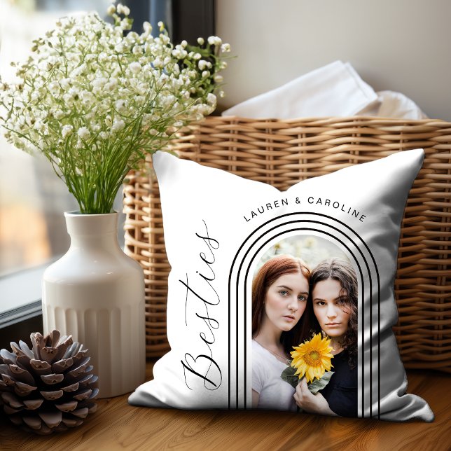 Modern Minimalist Besties BFF Photo Arch Cushion (Personalize with your photo and names.)