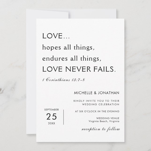 Modern Minimalist Bible Verse Christian Wedding Invitation (Front)