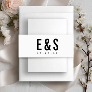 Modern Minimalist Big Bold Monogram Chic Wedding Invitation Belly Band