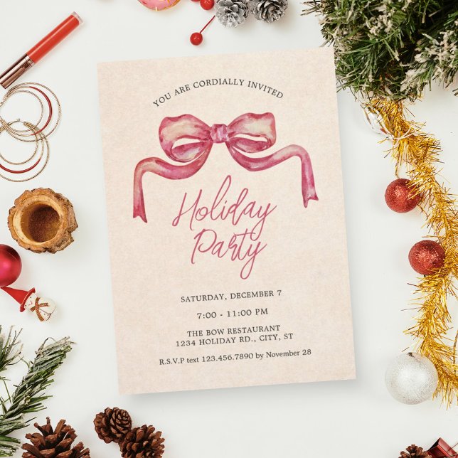 Modern Minimalist Big Bow Flat Holiday Invitation (Creator Uploaded)
