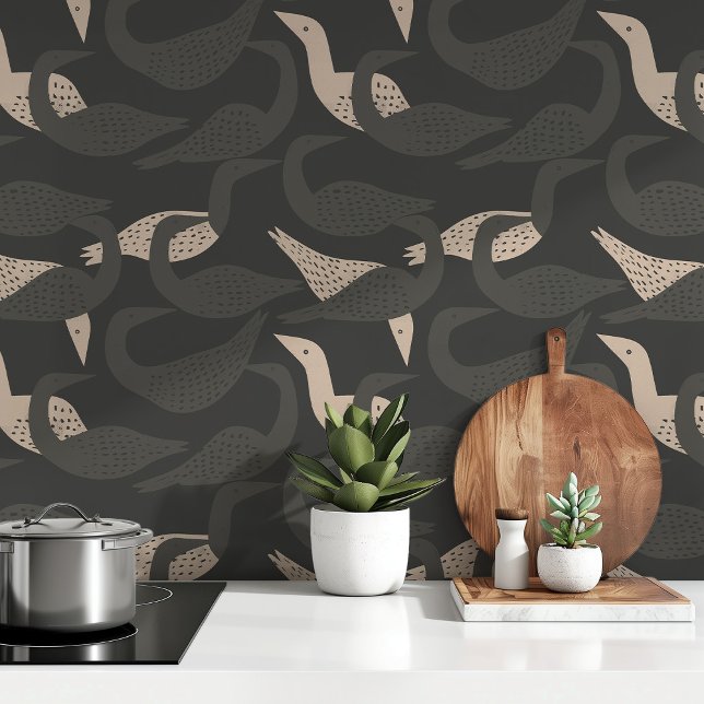 Modern Minimalist Bird Pattern Neutral Tones Wallpaper (Creator Uploaded)