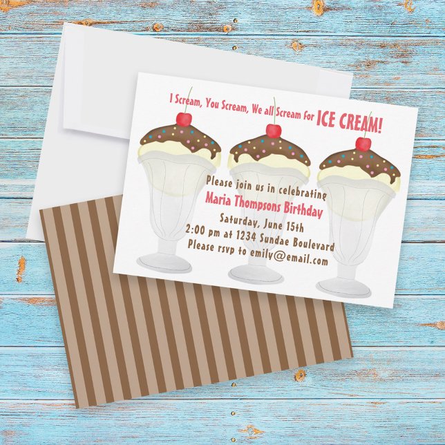 Modern Minimalist Birthday Ice Cream Social Cute  Invitation (Creator Uploaded)