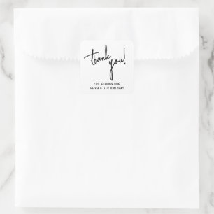Modern Minimalist Birthday Thank You Square Sticker