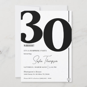 Modern minimalist black 30th birthday invitation