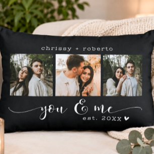 Modern Minimalist Black 3 Photo Script Collage Decorative Cushion