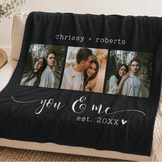 Modern Minimalist Black 3 Photo Script Collage Fleece Blanket (Creator Uploaded)