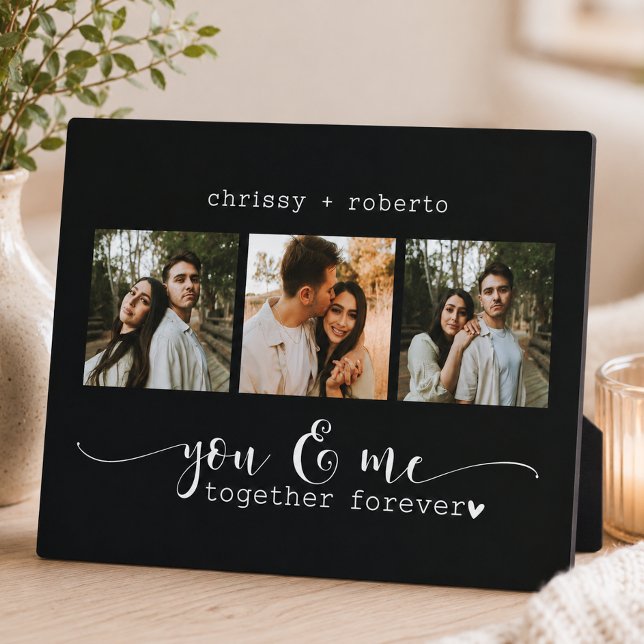 Modern Minimalist Black 3 Photo Script Collage Plaque (Creator Uploaded)