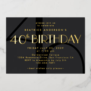Modern Minimalist Black 40th Birthday Gold 