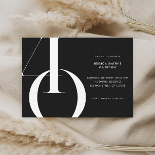 Modern Minimalist Black 40th Birthday Invitation