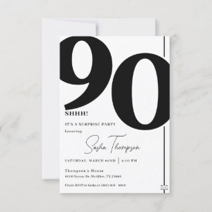 Modern minimalist black 90th birthday invitation