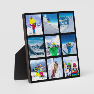 Modern Minimalist Black 9 Photo Grid Collage Plaque