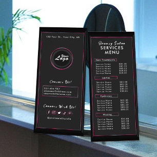 Modern Minimalist Black and Chic Pink Salon Menu