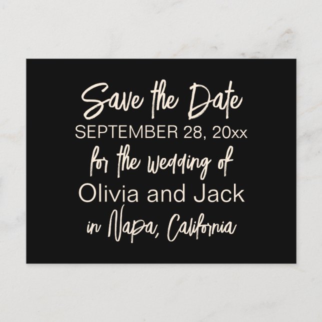 Modern Minimalist Black and Cream Save the Date Postcard (Front)